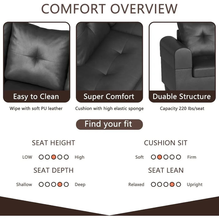Sectional Sofa, L Shape Sofa, Left Recliner and Storage Footstool, Small PU Leather Living Room Sofa Sectional,