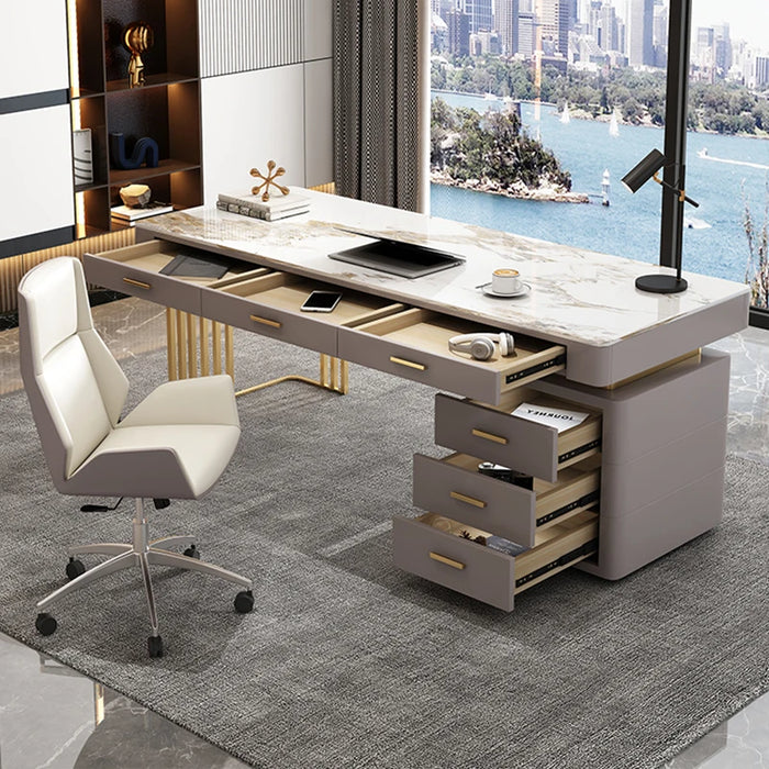 Light Luxury Rock Board Desk Modern Computer Desktop Desk Simple Boss Office Minimalist Furniture Work Desk Bedroom Writing