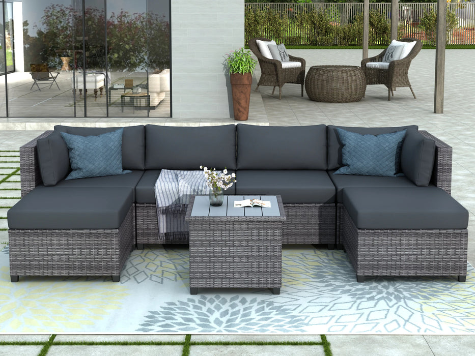7 Piece Rattan Sectional Seating Group with Cushions, Outdoor Ratten Sofa Patio Furniture Set for Porch Lawn Garden Backyard