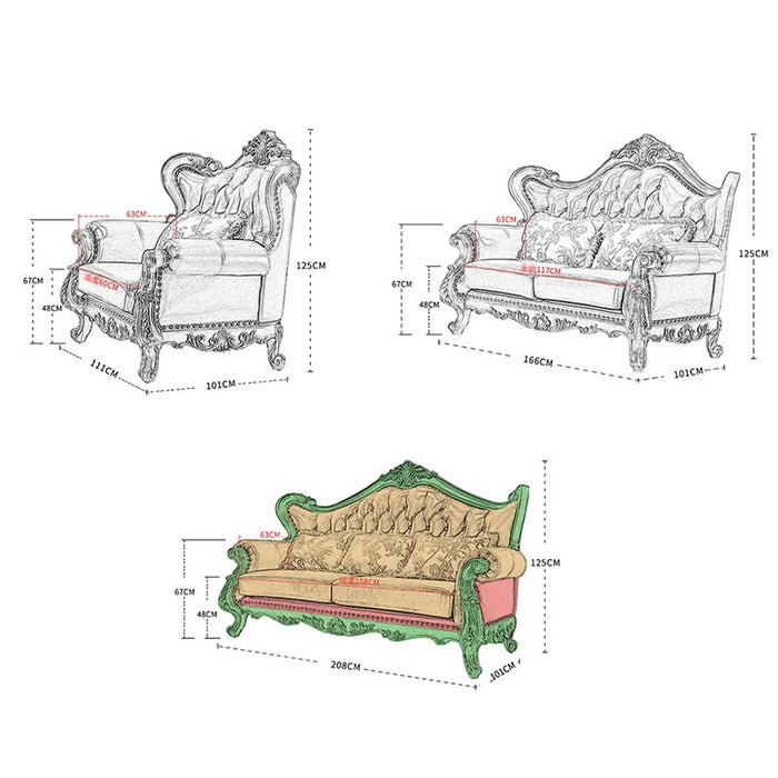 American Leather Art Carved Sofa European-style Solid Wood Combination Furniture Large ApartmentvLiving Room Home Furniture