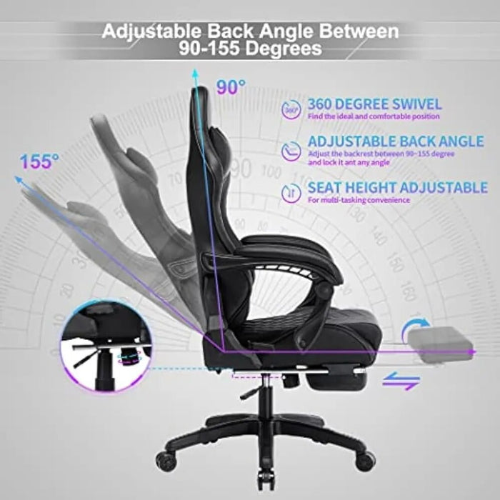 Blue Whale Massage Gaming Chair for Adults, 350LBS Office Chair with Retractable Footrest, Adjustable Armrest, Classic PU