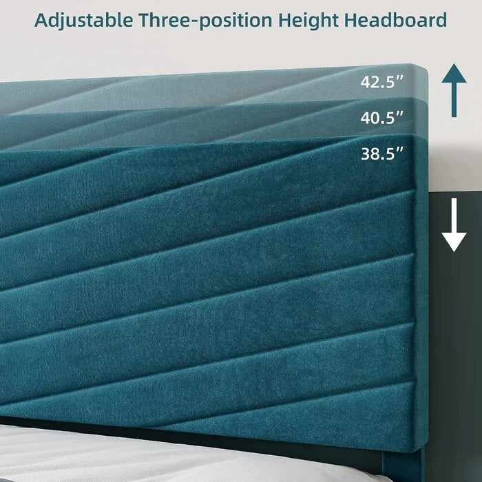 King Size Bed Frame, Platform Bed Frame with Adjustable Headboard, Upholstered Bed Frame King, Wood Slats Support, No Box Spring
