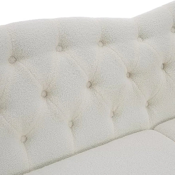 81" Modern 3-Seater Couches for Living Room, Classic Upholstered Button Tufted Deep Seat Sofas with Pillows, Teddy White