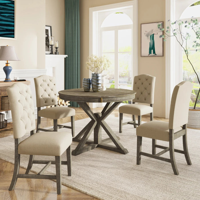 Retro Style Dining Table Set with Extendable Table and 4 Chairs for Dining Room,Living Room(Natural Wood Wash)