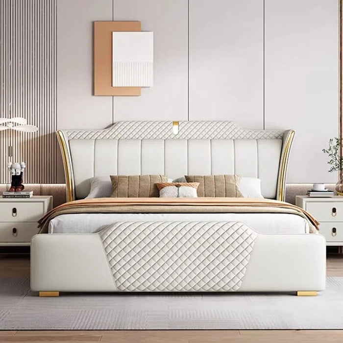 Queen Size Nordic Double Bed Designer Whitr Shelves Luxury Headboard Twin Bed Frame Platform Safe Letto Matrimoniale Furniture