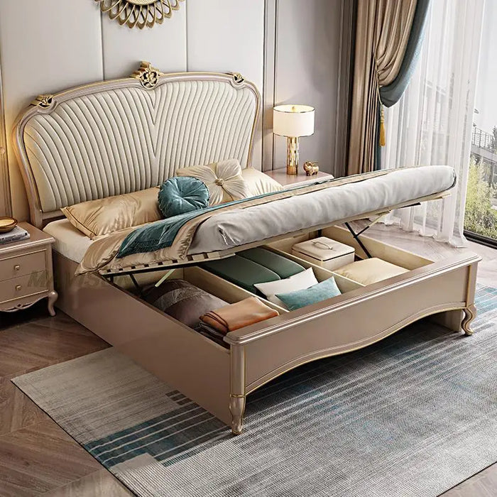 American Modern Queen Upholstered Bed Light Luxury Double Fabric Multi-Size Frame Solid Wood Bedroom Set Furniture Apartment