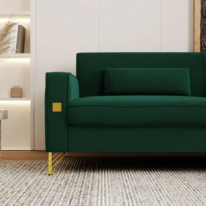 2023 New 85 Inch Velvet Sofa, Mid-Century Modern 3-Seat Couch W/Armrest, Green Velvet Couch with 2 Pillows