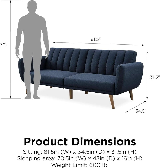 Novogratz Brittany Futon, Convertible Sofa & Couch, Blue Linen