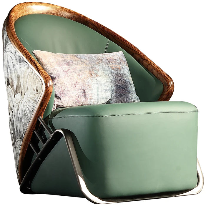 Nordic modern original designer single sofa chair, living room, new Chinese style leather solid wood leisure chair