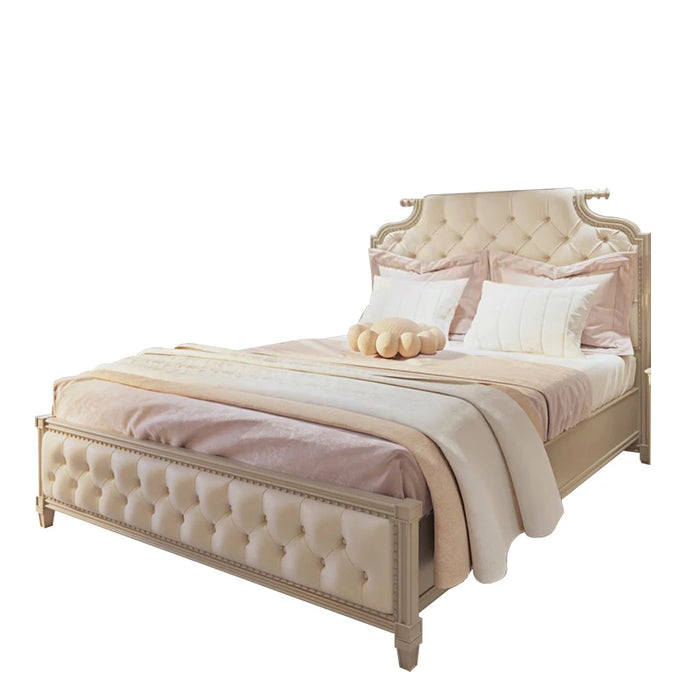 French light luxury INS wind solid wood bed soft cover art bed simple solid wood double bed