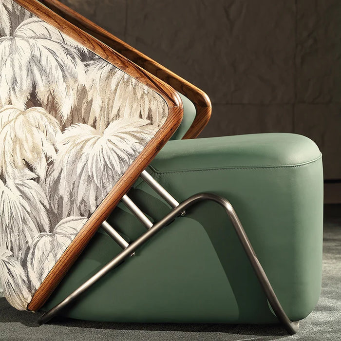 Nordic modern original designer single sofa chair, living room, new Chinese style leather solid wood leisure chair