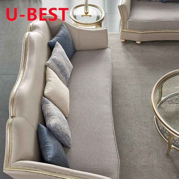 U-BEST Set Furniture Leather Home Luxury Couch Sofas 1 Recliner Sets Sala Nordic Three Seats One French Style Living Room Sofa
