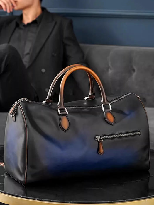 Men's High-End Travel Bag Genuine Leather Large-Capacity Portable Boston Bag Retro Short-Distance Business Trip Luggage Bag