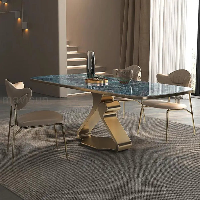 Luxury Dining Table With Beautiful Textured Glossy Desktop High-End Furniture For Kitchen Creative Rectangle Table And Chairs