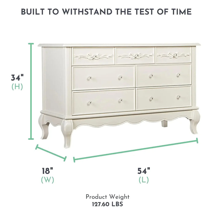 Aurora 7 Drawer Double Dresser, Ivory Lace, 54x20.3x34 Inch (Pack of 1)