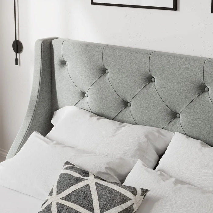 Button-tufted Design Queen Bed Frame With 4 Storage Drawers and Wingback Headboard No Box Spring Required Bedroom Furniture Base