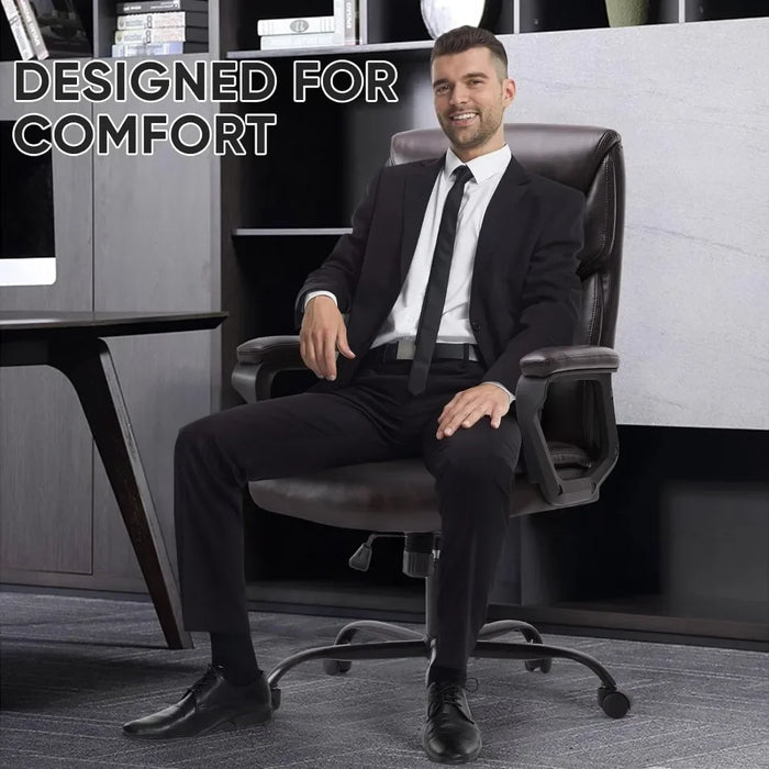 Office Chair,High Back Ergonomic Executive Chair,PU Leather Fixed Arm Computer Chair,Rolling Chair with Wheels,brown