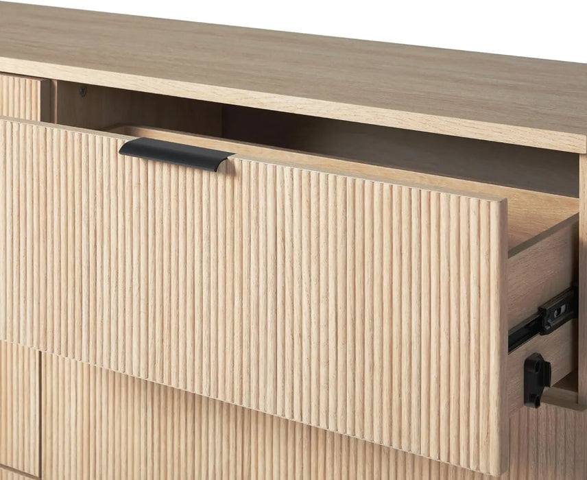 Modern 6 Chest with Reeded Drawer Fronts, 56 Inch, Coastal Oak