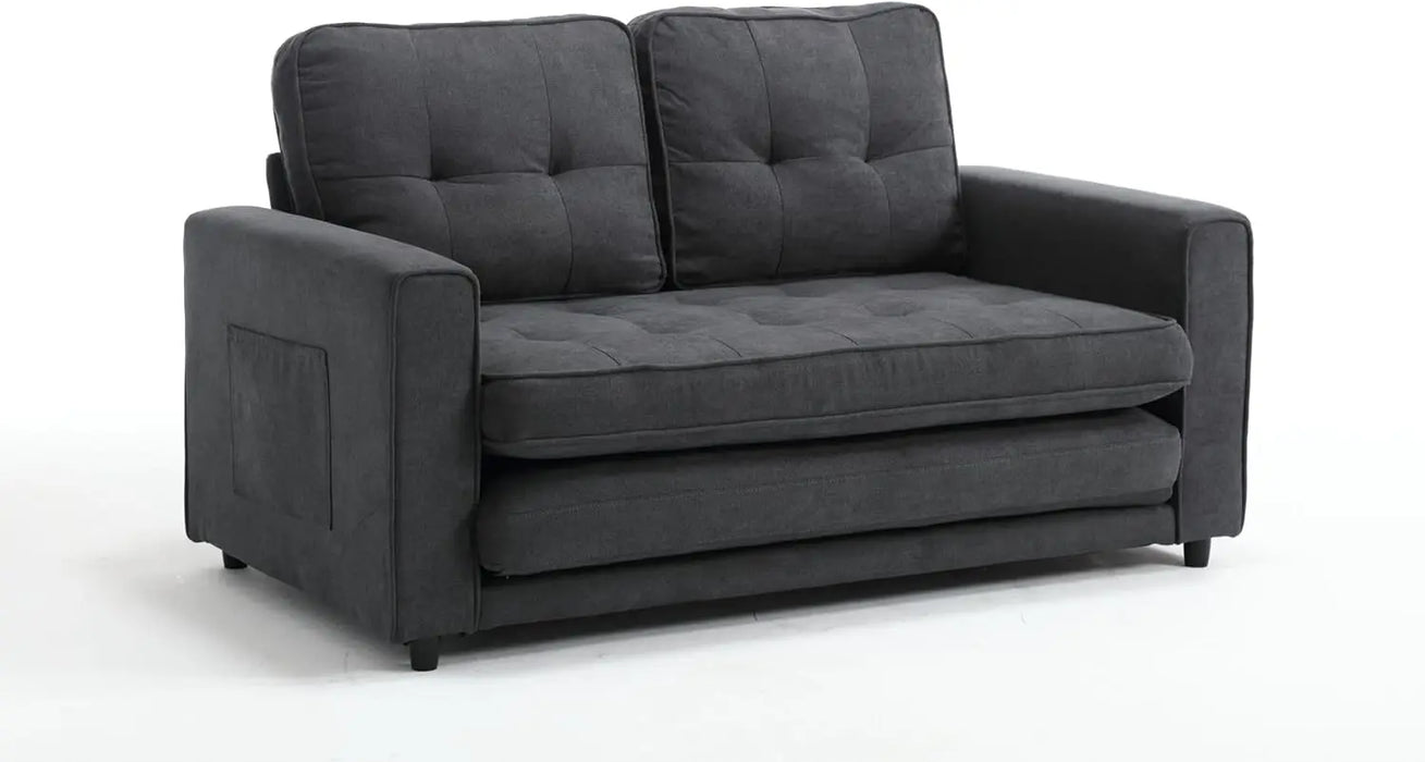 Goohome 3-in-1 Upholstered Futon Sofa Convertible Floor Sofabed,Foldable Tufted Loveseat with Pull Out Sleeper Couch Bed