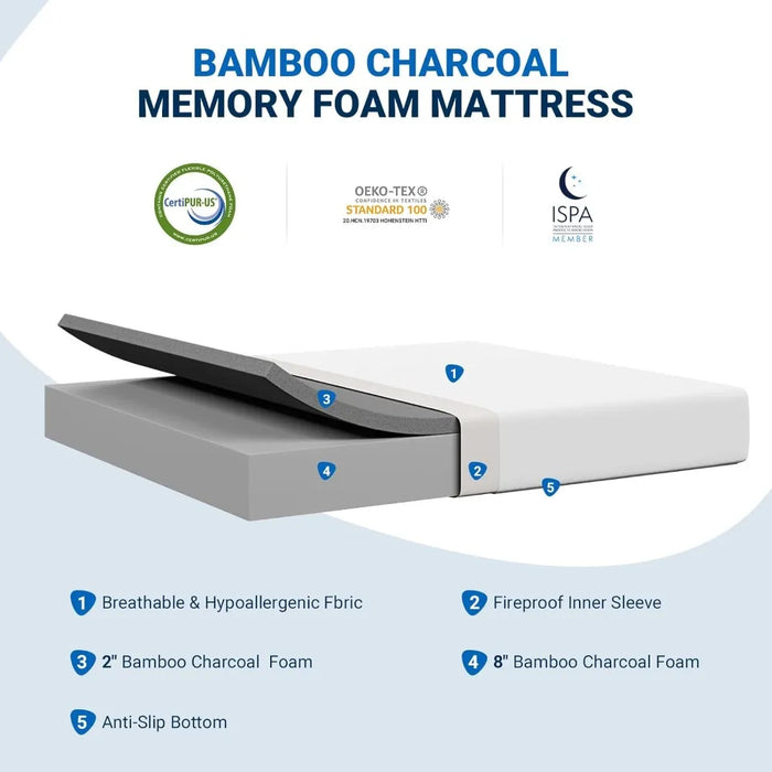 Queen Mattress, Boxed 12 Inch Queen Size Memory Foam Mattress, Bamboo Charcoal Foam Queen Size Mattress for Cool Sleep