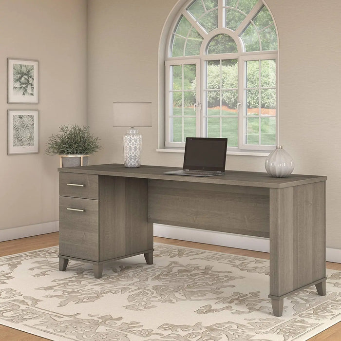 Somerset 72W Computer Desk with Drawers, Large PC Laptop Table for Home Office in Ash Gray