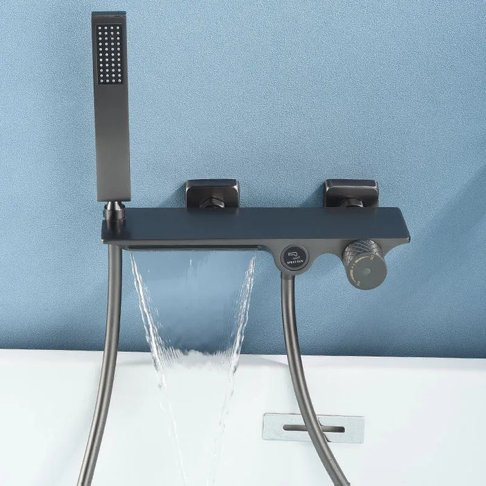 Tuqiu Gray Bathtub Shower Set Wall Mounted Black Bathtub Faucet, Bathroom Cold and Hot White Bath and Shower Mixer Taps Brass