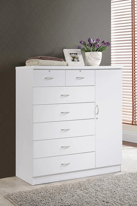 Hodedah 7 Drawer Jumbo Chest, Five Large Drawers, Two Smaller Drawers with Two Lock, Hanging Rod