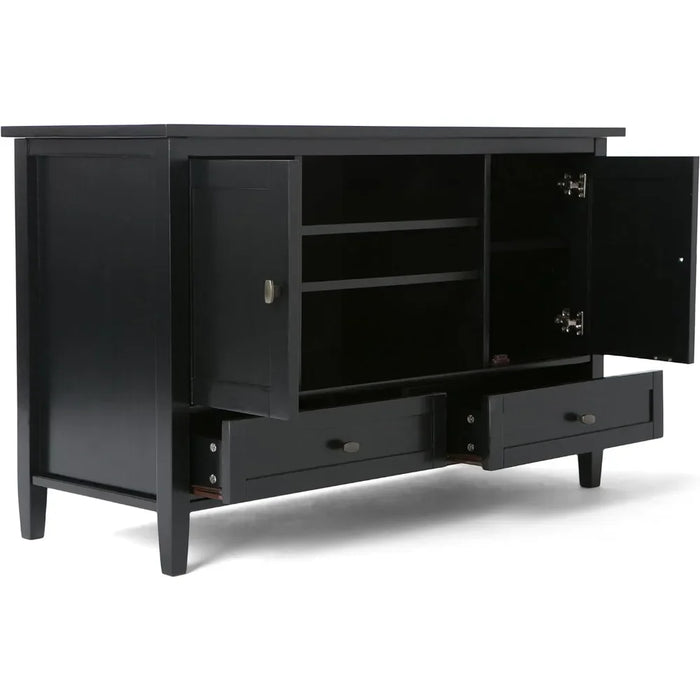 SOLID WOOD 47 Inch Wide Transitional TV Media Stand in Black For TVs Up to 52 Inches Modern Luxury Tv Cabinet Stands Furniture