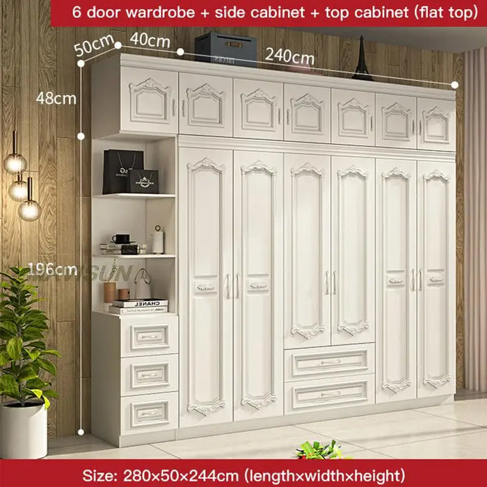 Light Luxury American Wardrobe Economical European Assembled Panel Simple Modern Bedroom Overall Six-Door Wooden Wardrobe