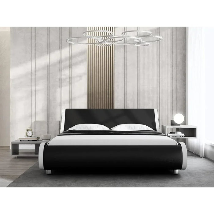 Bed FrameUpholstered Queen Platform Bed Frame Modern Low-profile Sleigh Bed With Faux Leather Headboard For Easy Assembly