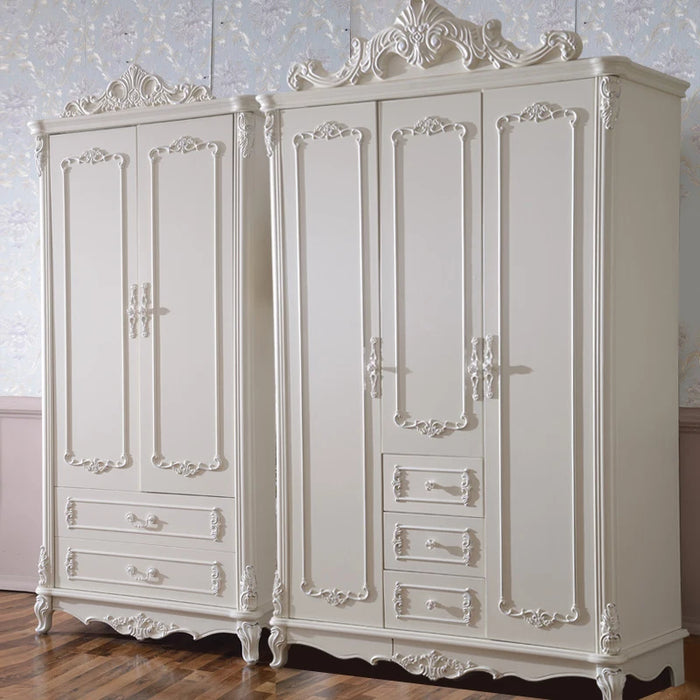 Light Luxury European Size Solid Wood Wardrobe Bedroom Hanging Stack Clothes Storage Closet Practical Home Furniture
