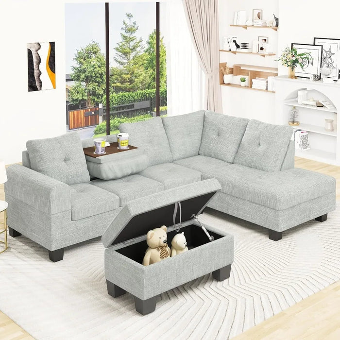 L Shaped Sofa Living Room Sofa Set, Comfortable Corner Sofa,Modular Sofa with Footstool with Storage.