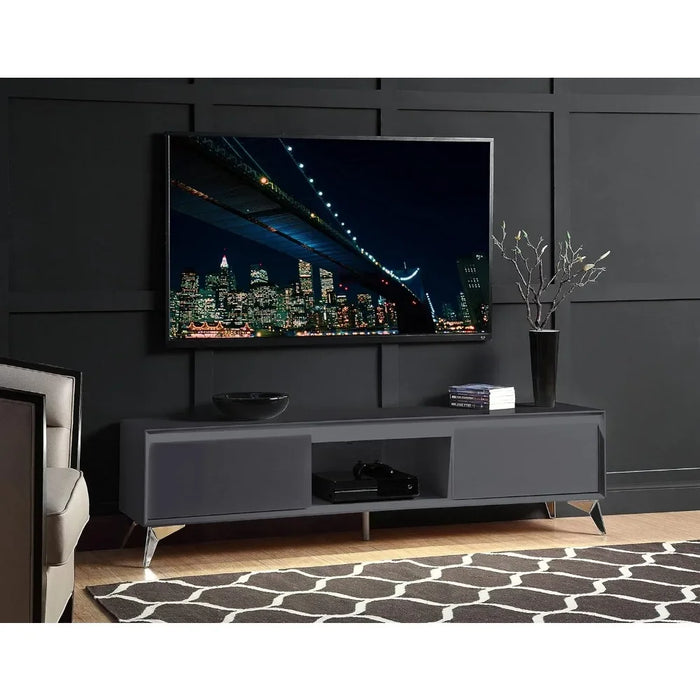 Wooden 2 Drawer TV Cabinet With Gray and Chrome LED Lighting Tv Stand Living Room Furniture for Modern Television Home Stands