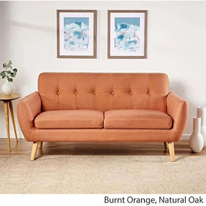 Sofas for Living Room Home Mid-Century Modern Petite Fabric Sofa Sofa Living Room Sofas Burnt Orange / Natural Bed Furniture