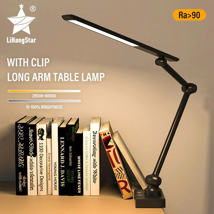 LED Swing Arm Desk Lamp with Clip 3 Kind of Illumination Dimmable USB Rechargeable Eye Care for Office Workstation Reading Study