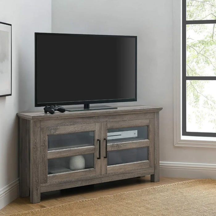 Modern Farmhouse Wood Corner Universal TV Stand for TV's Up to 50" Flat Screen Living Room Storage Entertainment Center 44 Inch