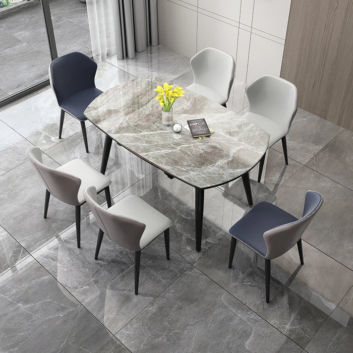 Rock slab dining table household light luxury rotating rectangular minimalist round dining table and chair set