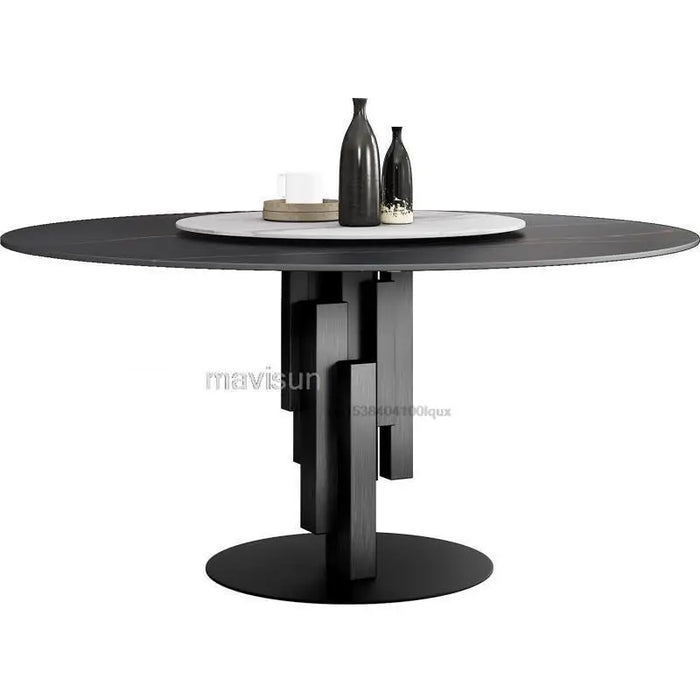 Italian Light Luxury Combination Minimalist Rock Board Dining Table And Chair Round Table With Turntable Simple Home Furniture