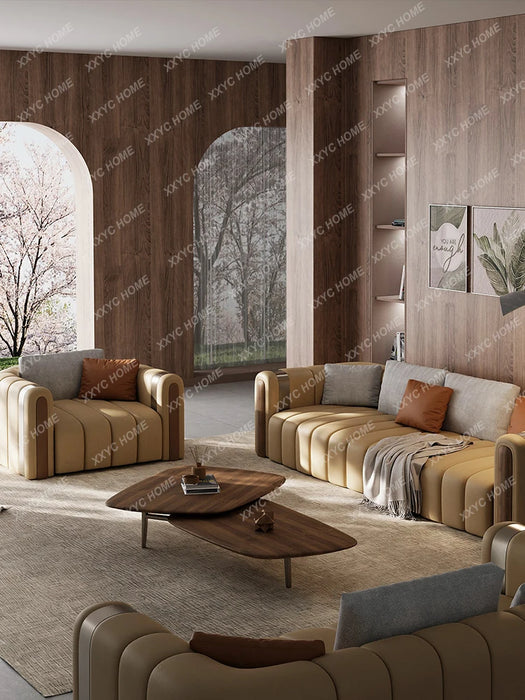 Leather Sofa Straight Row Three-Seat First Layer Cowhide Living Room Sofa