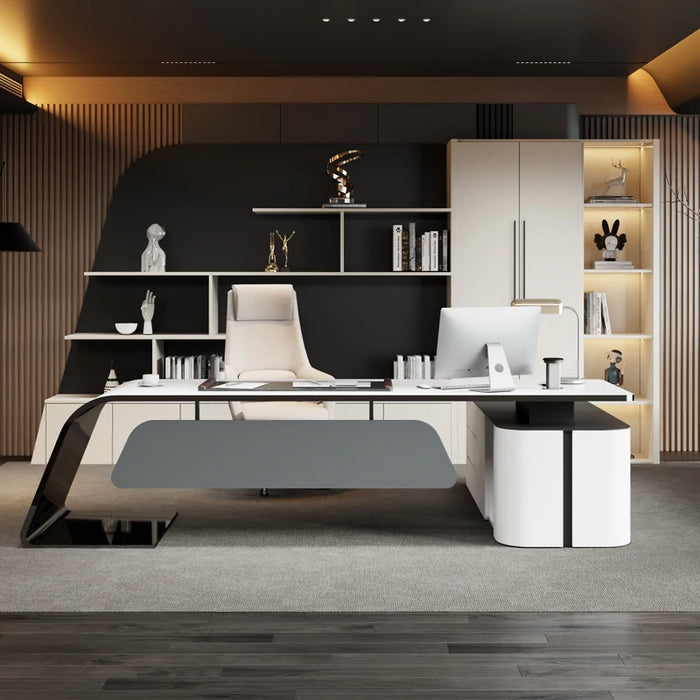 Luxury Corner Office Desk Reception Console Computer L Shape Writing Workbench Executive Drawers Tavolo Da Lavoro Furniture