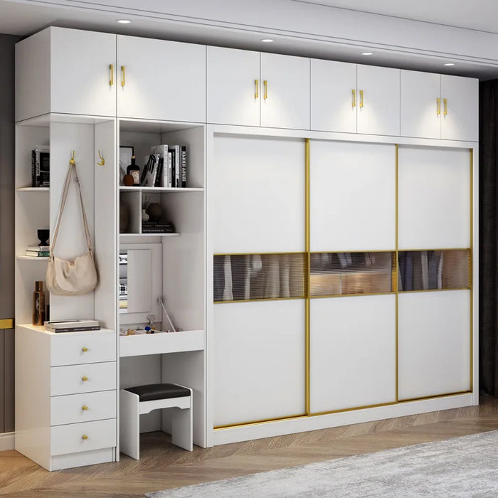 Solid Wood Sliding Door Wardrobe Nordic Modern Bedroom Household Furniture Clothing Closet