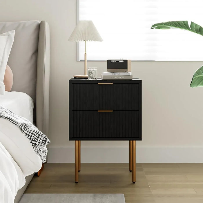 2023 Nightstand,Mid-Century Modern Bedside Table with 2 Storage Drawer,Small Gold Frame Side End Table for Bedroom,Living Room