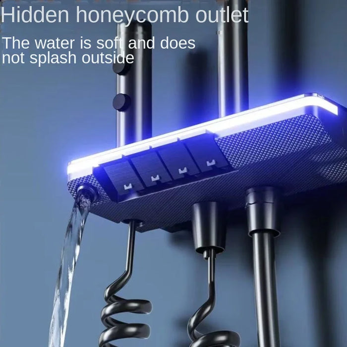 Ambient Light LED Digital Display Full Set Of Shower Brass Piano Keys Hot And Cold Thermostat System Bathroom Bathtub Shower Set