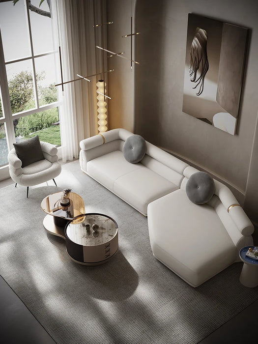 Special-Shaped Leather Sofa Living Room Modern Light Luxury Leather Corner Villa Large Flat Sofa