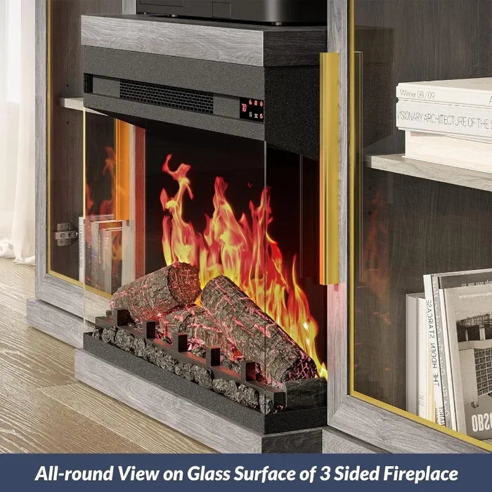 68" TV Stand with 23" Electric Fireplace, Entertainment Center for TVs Up to 75", Glass Door Storage Cabinet