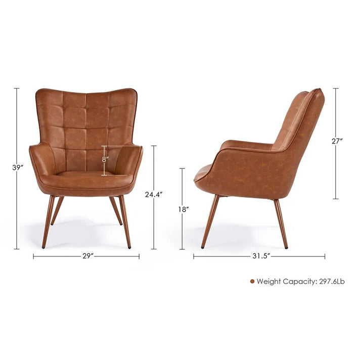 Faux Leather Wingback Accent Chair, Tan Living Room Furniture, Chair Living Room, Comfortable, Simple Aesthetic, Bedroom
