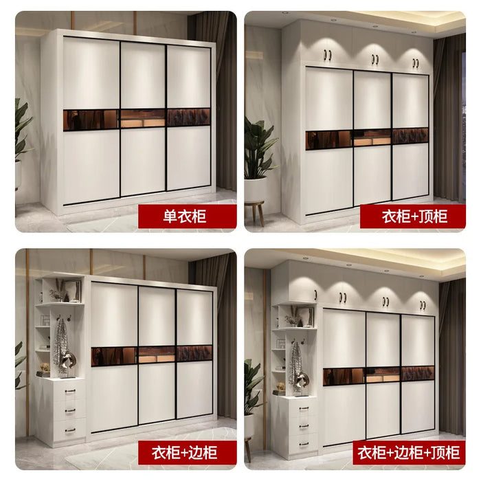 White wardrobe household rental house bedroom modern simple and economical sliding door wardrobe