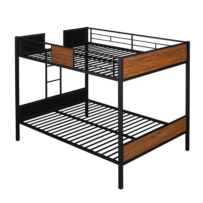 Bunk Bed Modern Style Steel Frame Bunk Bed with Safety Rail, Built-in Ladder for Bedroom