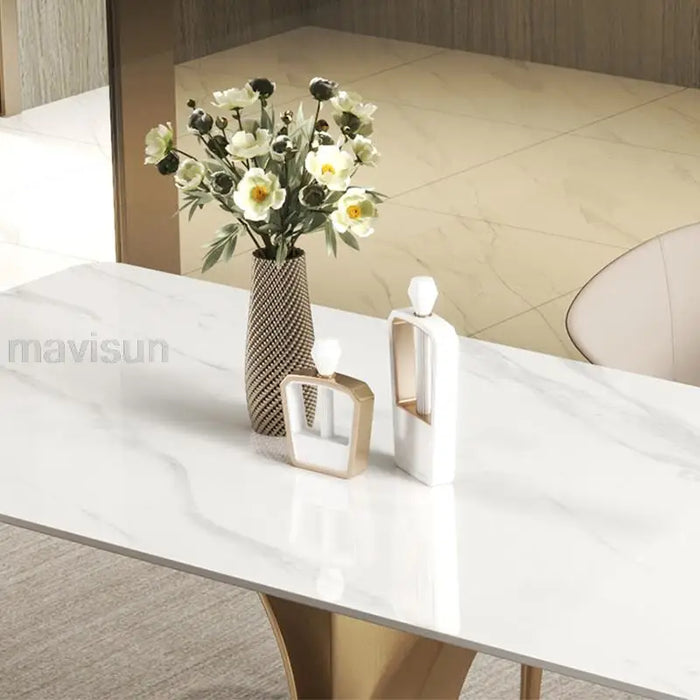 White Glossy Slate Dining Table Light Luxury Modern Minimalist High-end Designer Creative Rectangular Table And Chair Set