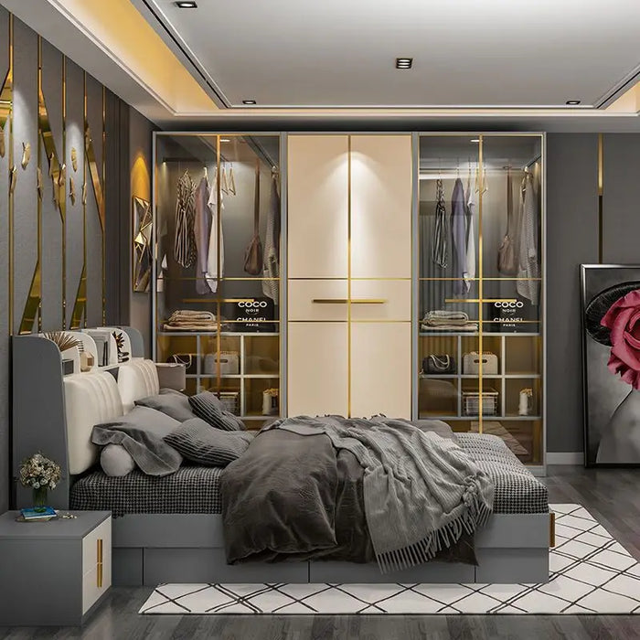 New Light Luxury Wardrobe, Modern and Simple Home Bedroom, Solid Wood Adult Storage Combination, Size Wardrobe